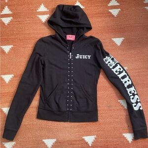 Vintage Y2K Juicy Couture size P Black Gemstone ‘Heiress’ Zip up Hoodie Jacket